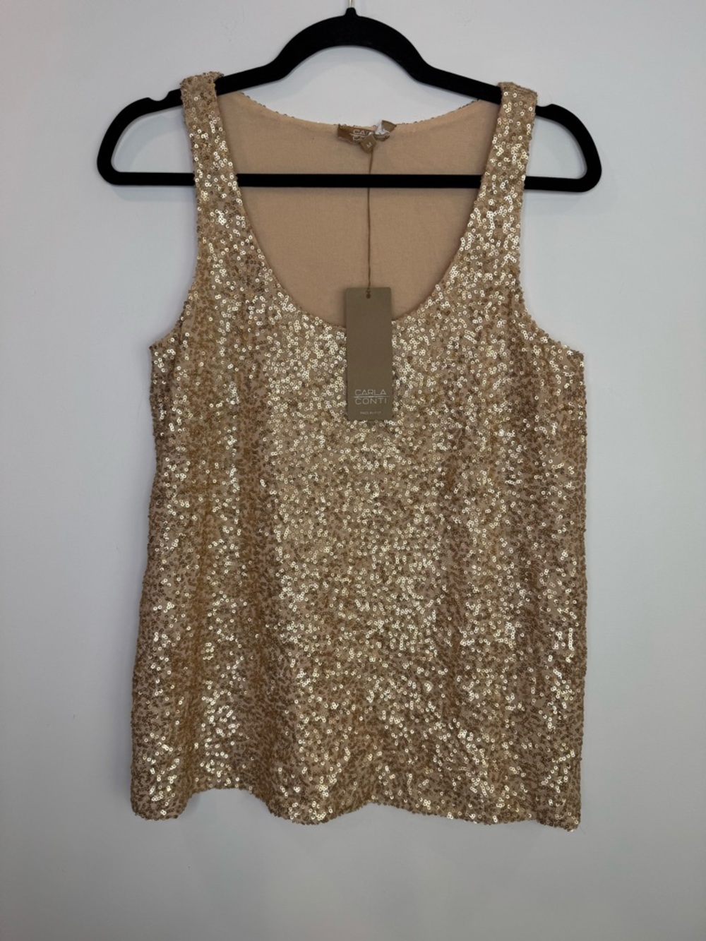 New Carla Conti Sequin Scoop Neck Tank Top - Gold size medium made in Italy - Picture 2 of 5